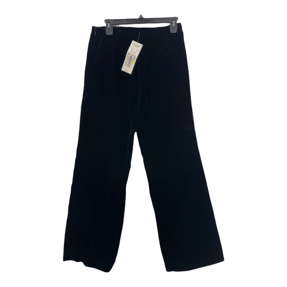 Karen Kane Womens Velvet Straight Leg Pants Black Pearl Mid Rise Pockets 4